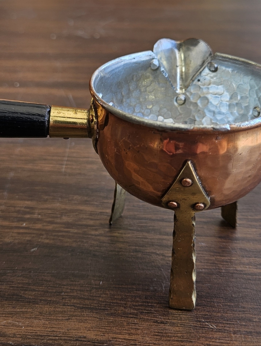 Vintage Copper/Brass Fondue Pot ONLY Wood Handle See Photos